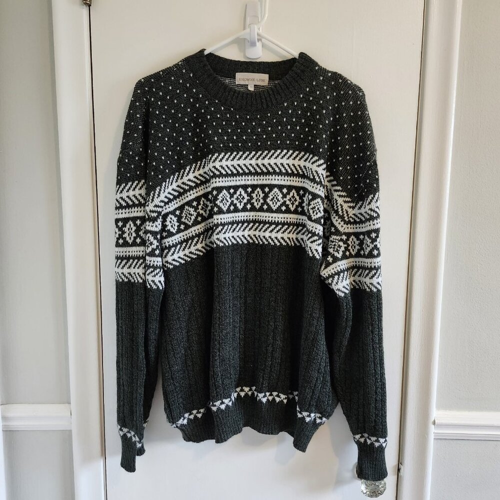 Hardwood & Pine Men's Size 1X Knit Sweater Holiday Festive Gray & White